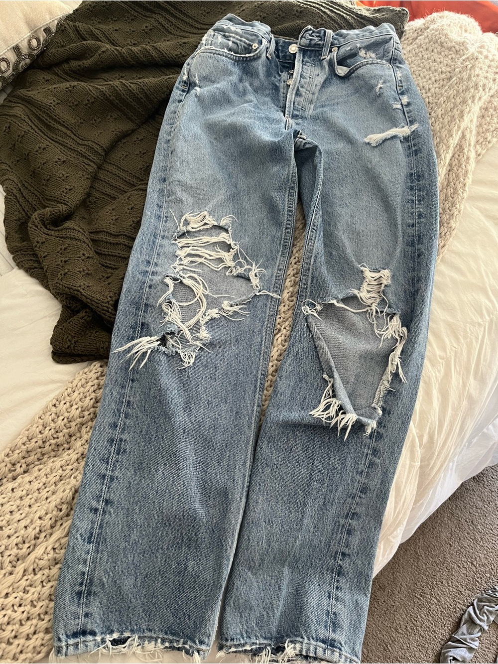 Agolde Distressed Light Wash Denim Straight Leg Jeans size 24